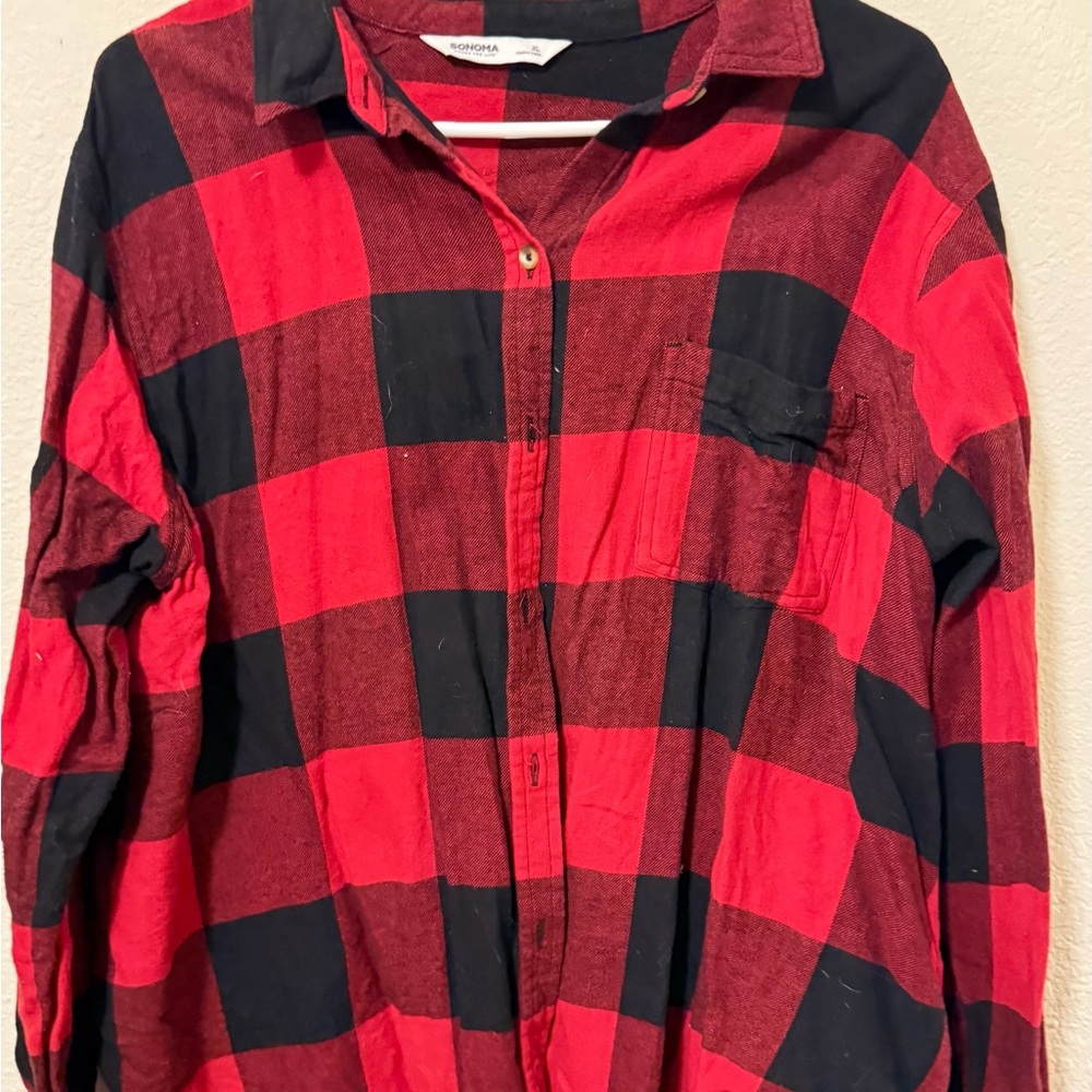 Red and Black Plaid Button-Up Shirt